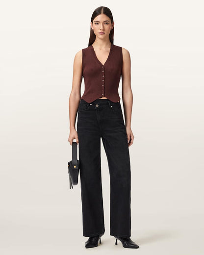 AllSaints Cruz Ribbed Knitted Vest Women's Burnt Umber Women's
