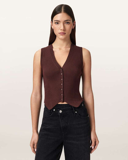 AllSaints Cruz Ribbed Knitted Vest Women's Burnt Umber Women's