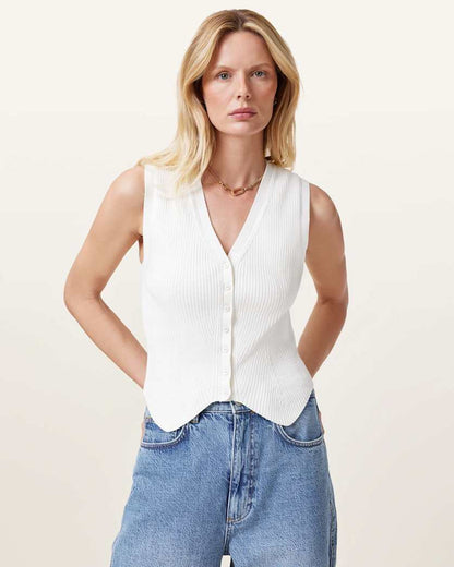 AllSaints Cruz Ribbed Knitted Waistcoat Women's Quarry Blue Women's