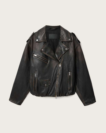 AllSaints Samina Relaxed Fit Leather Biker Jacket Women's Black/Brown Women's