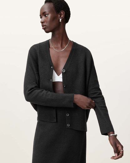AllSaints Antonia V Neck Merino Wool Cardigan Women's Black Women's