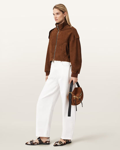 AllSaints Lowden Suede Jacket Women's Cognac Brown Women's
