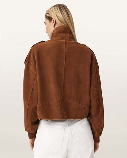 AllSaints Lowden Suede Jacket Women's Cognac Brown Women's
