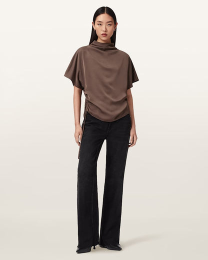 AllSaints Leslie Satin Short Sleeve Top Women's Pot Brown Women's