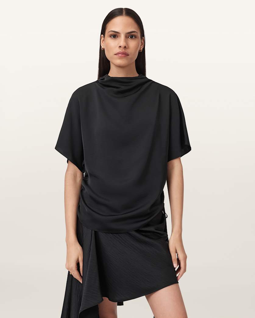AllSaints Leslie Satin Short Sleeve Top Women's Pot Brown Women's