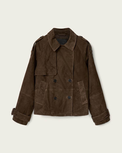 AllSaints Reya Cropped Suede Mac Women's Bitter Brown Women's