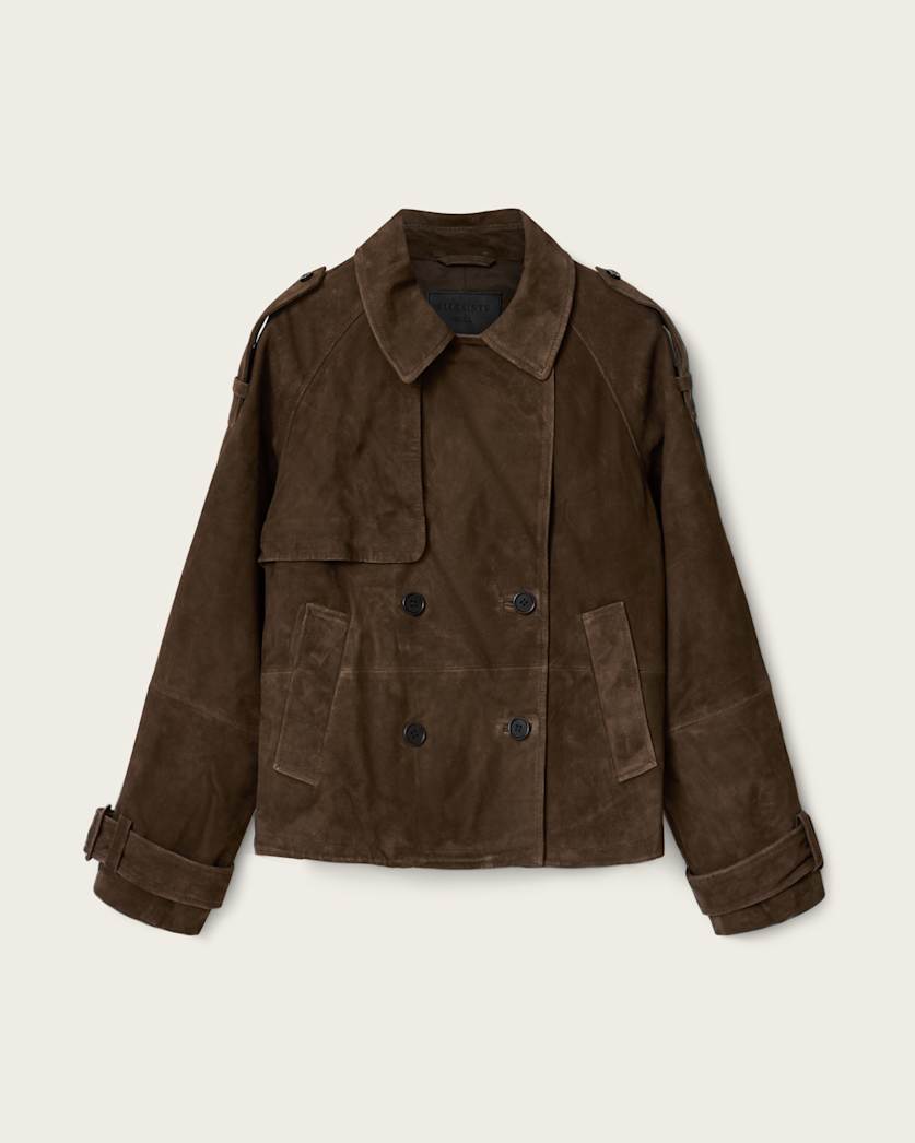 AllSaints Reya Cropped Suede Mac Women's Bitter Brown Women's