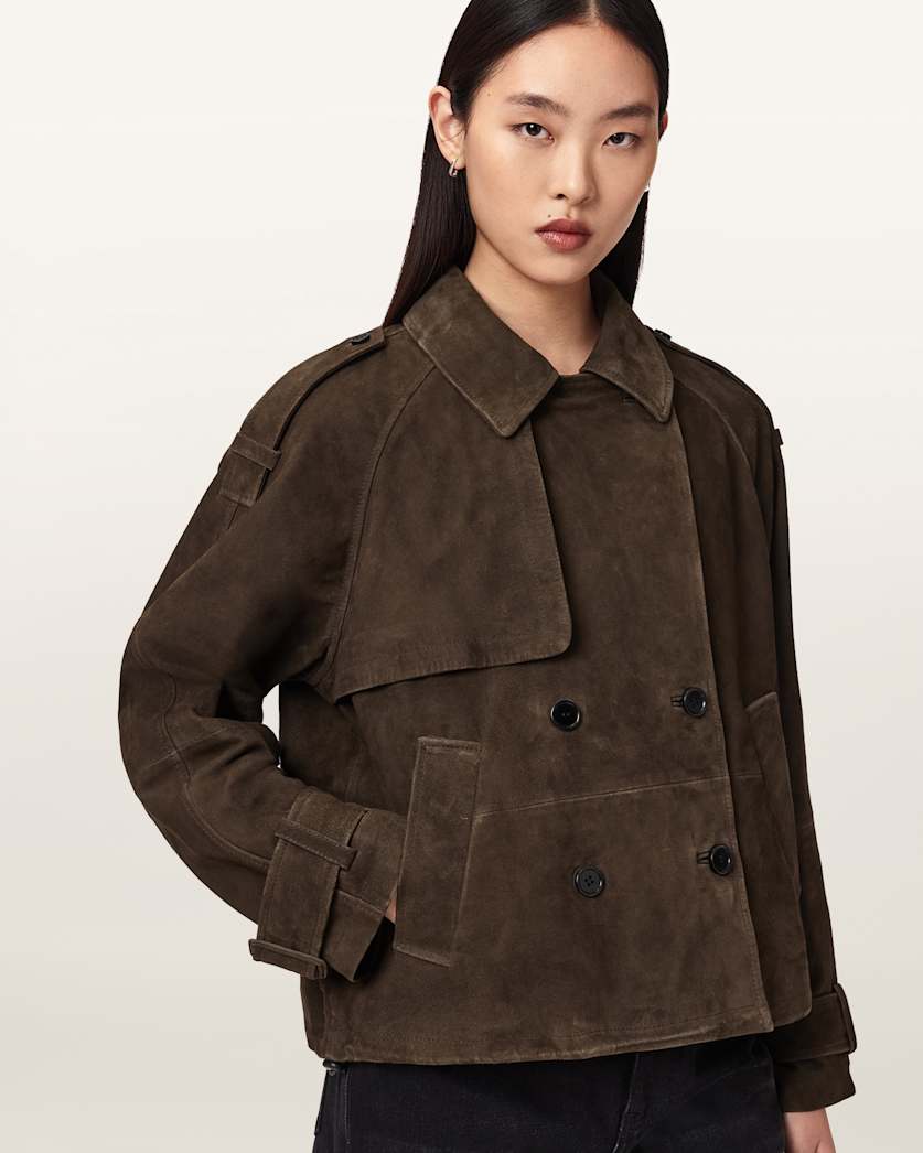 AllSaints Reya Cropped Suede Mac Women's Bitter Brown Women's