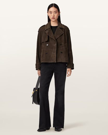 AllSaints Reya Cropped Suede Mac Women's Bitter Brown Women's