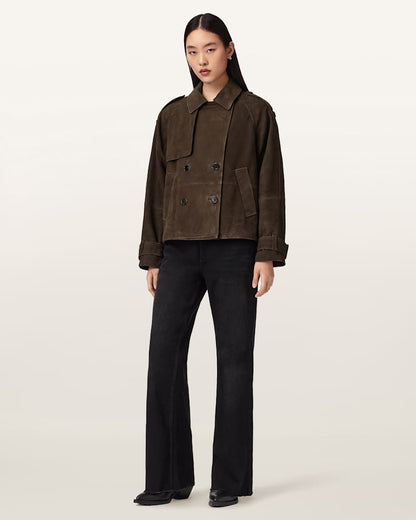 AllSaints Reya Cropped Suede Mac Women's Bitter Brown Women's