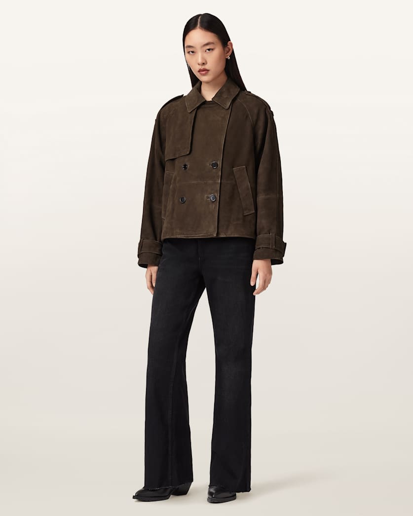 AllSaints Reya Cropped Suede Mac Women's Bitter Brown Women's