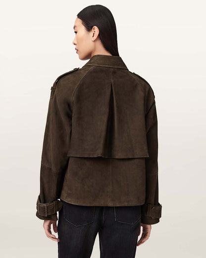 AllSaints Reya Cropped Suede Mac Women's Bitter Brown Women's