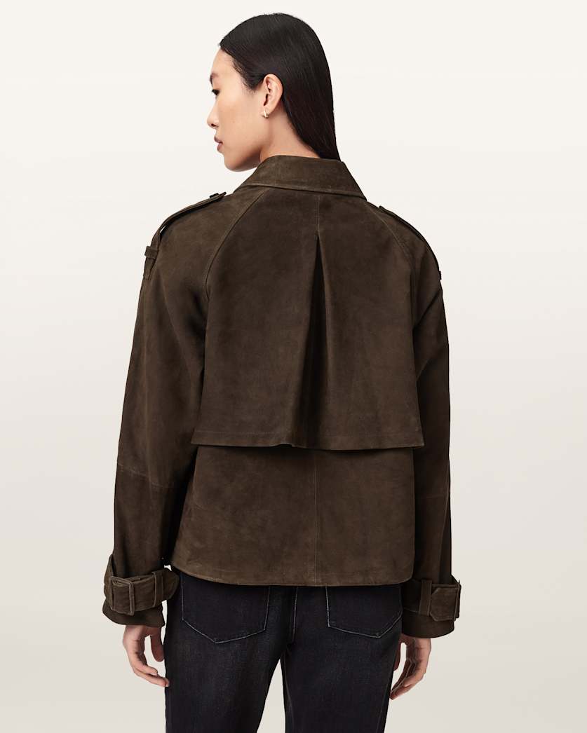 AllSaints Reya Cropped Suede Mac Women's Bitter Brown Women's