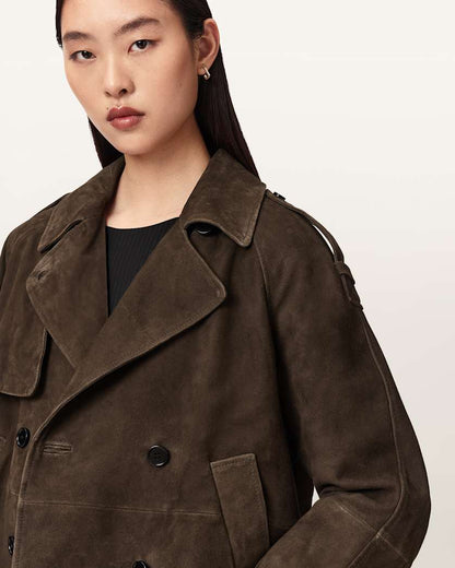 AllSaints Reya Cropped Suede Mac Women's Bitter Brown Women's