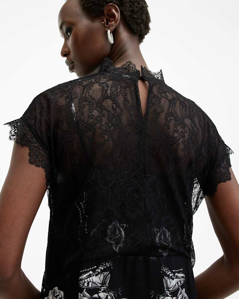 AllSaints Gian Lace Trim Asymmetric Maxi Dress Women's Monica Black Women's