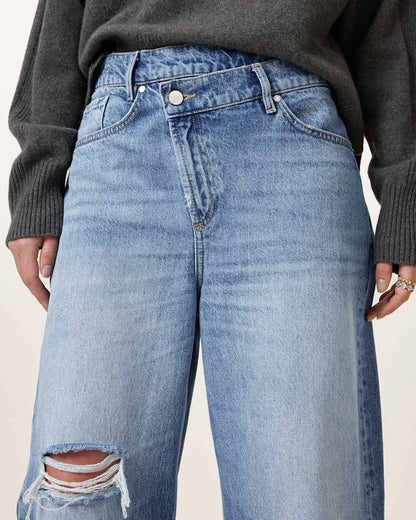 AllSaints Aki Wide Leg Crossover Denim Jeans Women's Light Indigo Women's