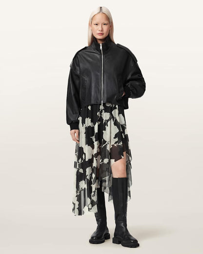 AllSaints Loria Raw Edge Maxi Skirt Women's Fleurz Black Women's