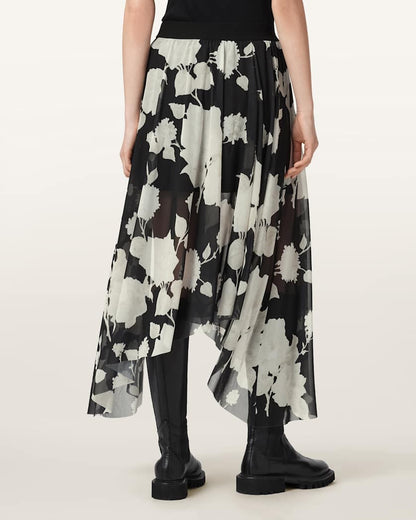 AllSaints Loria Raw Edge Maxi Skirt Women's Fleurz Black Women's