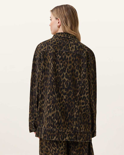 AllSaints Willow Leopard Print Denim Jacket Women's Leppo Brown Women's