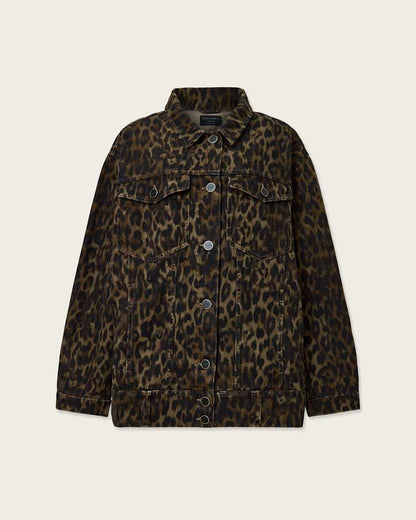 AllSaints Willow Leopard Print Denim Jacket Women's Leppo Brown Women's