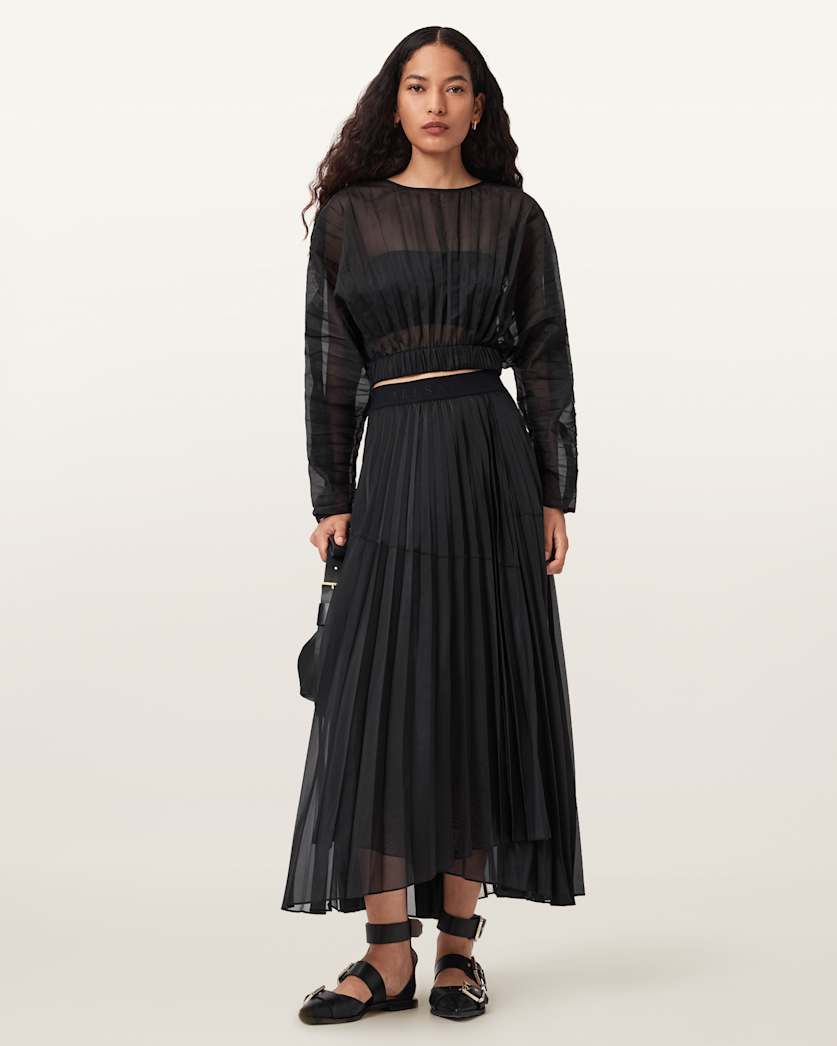 AllSaints Micaela Pleated Skirt Women's Black Women's