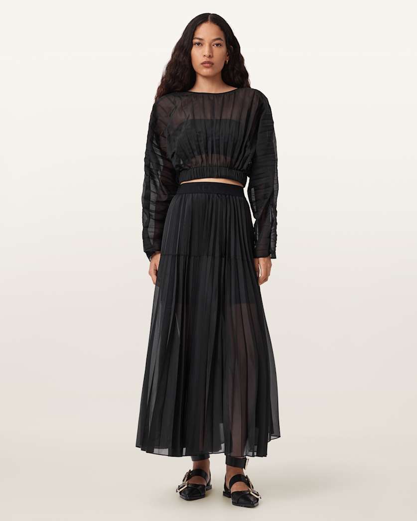 AllSaints Micaela Pleated Skirt Women's Black Women's