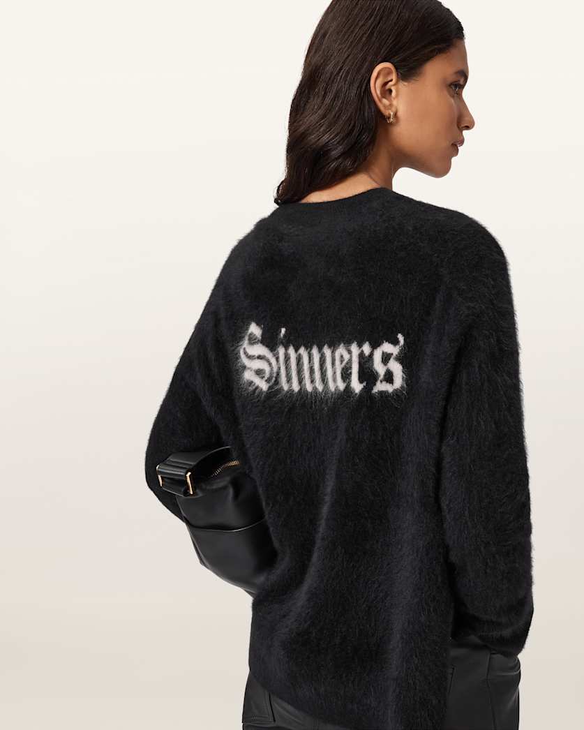 AllSaints Saints Cashmere Crew Neck Sweater Women's Black/Chalk White Women's