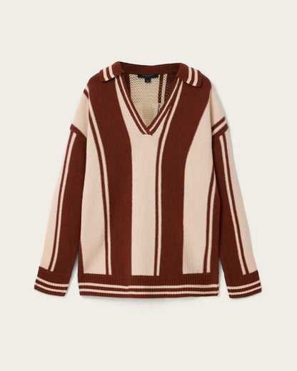 AllSaints Tay Merino Wool Polo Shirt Women's Rust Brown Women's