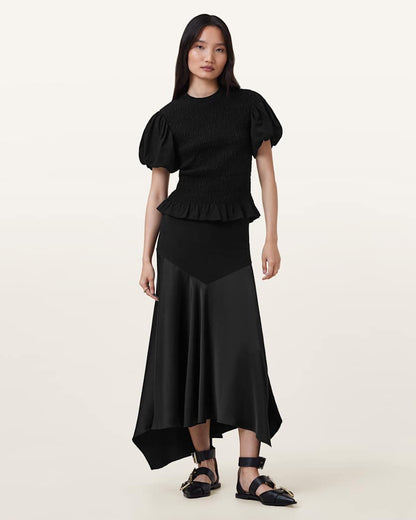 AllSaints Pia Satin Asymmetric Maxi Skirt Women's Black Women's
