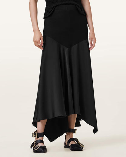 AllSaints Pia Satin Asymmetric Maxi Skirt Women's Black Women's