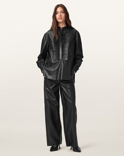 AllSaints Ash Wide Leg Leather Pants Women's Black Women's