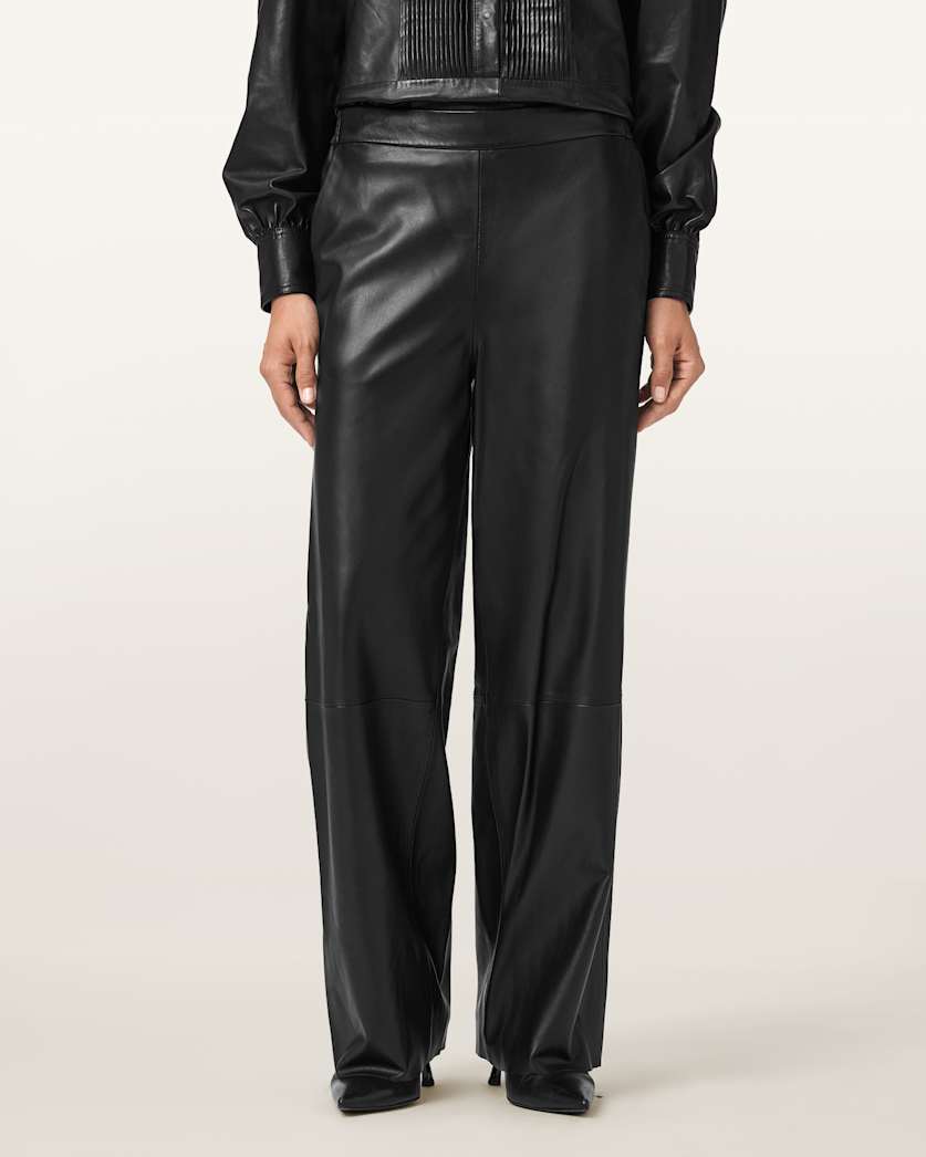 AllSaints Ash Wide Leg Leather Pants Women's Black Women's