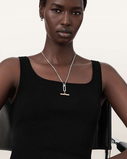 AllSaints April T Bar Necklace Women's Warm Silver/Brass Women's