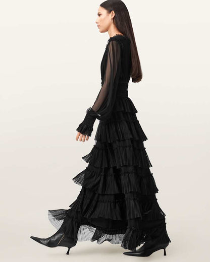 AllSaints Xantara Shirred Maxi Dress Women's Black Women's