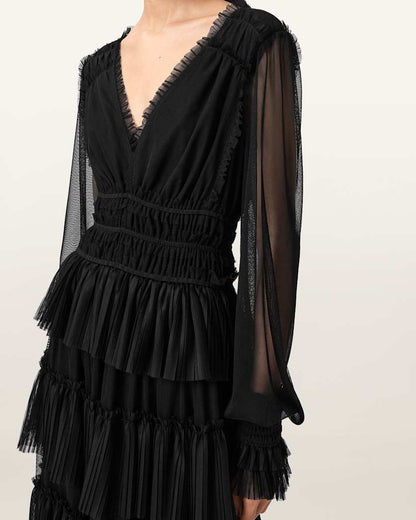 AllSaints Xantara Shirred Maxi Dress Women's Black Women's
