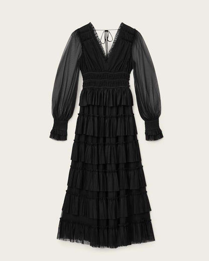AllSaints Xantara Shirred Maxi Dress Women's Black Women's