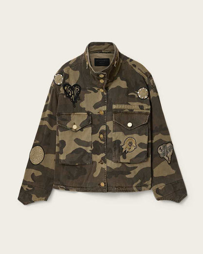 AllSaints Clay Camo Patch Jacket Women's Camo Green Women's