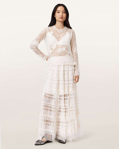 AllSaints Arlea Tulle Maxi Skirt Women's Antique White Women's