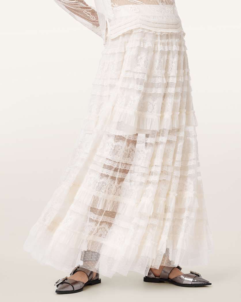 AllSaints Arlea Tulle Maxi Skirt Women's Antique White Women's