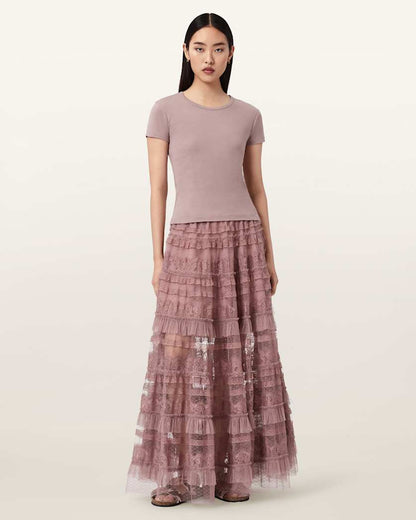 AllSaints Arlea Tulle Maxi Skirt Women's Antique White Women's