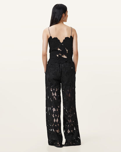AllSaints Charli Embroidered Straight Fit Pants Women's Black Women's