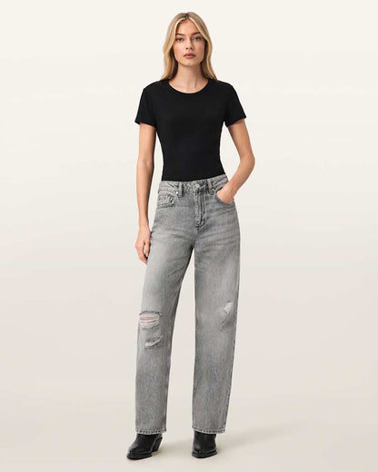 AllSaints Brooklyn Straight Leg Denim Jeans Women's Destroy Grey Women's