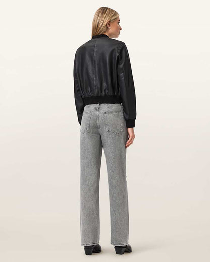 AllSaints Brooklyn Straight Leg Denim Jeans Women's Destroy Grey Women's