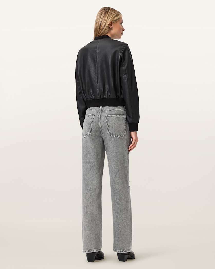 AllSaints Brooklyn Straight Leg Denim Jeans Women's Destroy Grey Women's