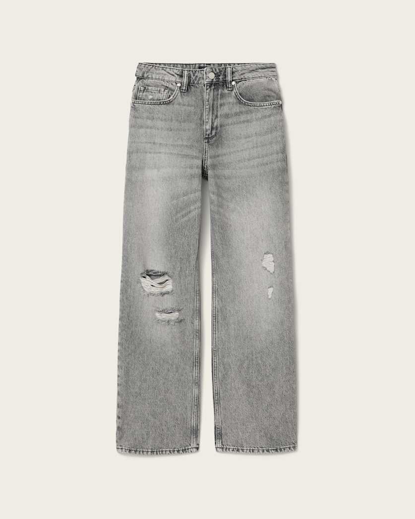 AllSaints Brooklyn Straight Leg Denim Jeans Women's Destroy Grey Women's
