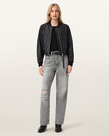 AllSaints Brooklyn Straight Leg Denim Jeans Women's Destroy Grey Women's