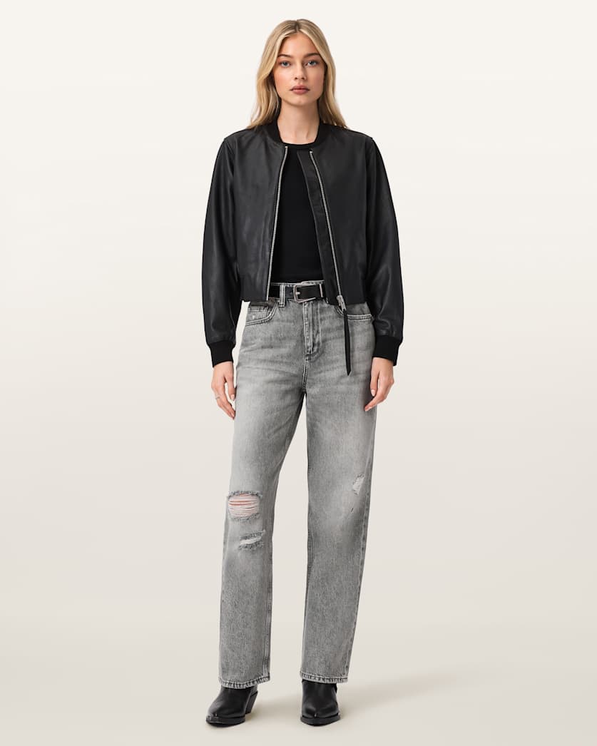 AllSaints Brooklyn Straight Leg Denim Jeans Women's Destroy Grey Women's