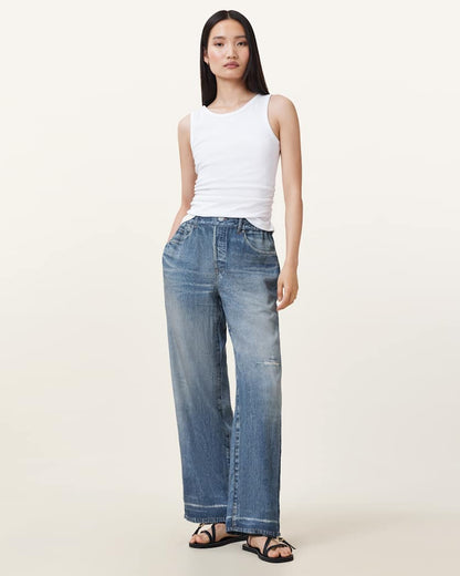 AllSaints Tyler Illusion Straight Leg Trousers Women's Mid Indigo Women's