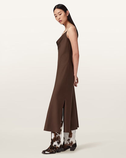 AllSaints Hadley Slim Fit Midi Dress Women's Bitter Brown Women's
