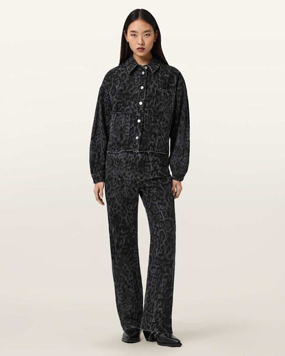 AllSaints Blake Wide Leg Leopard Print Jeans Women's Leppo Black Women's